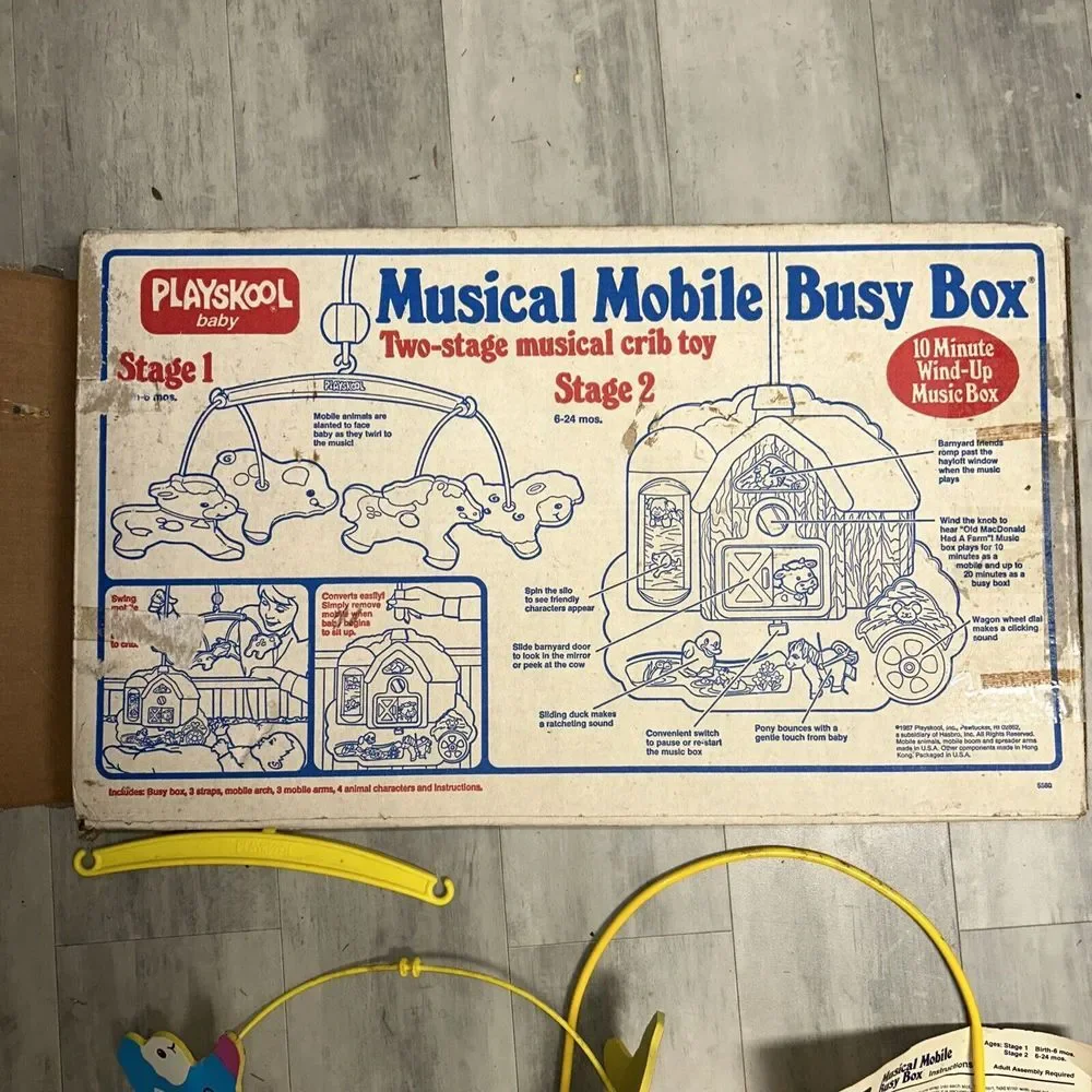 Playskool Musical Mobile Busy‎ Box Farm Nursery Crib Toy Two Stage with Box